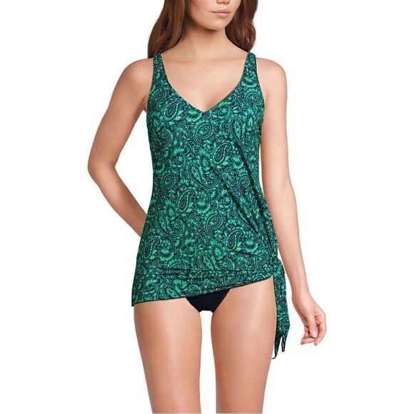 Land's End Plus Size one piece swimsuit slendersuit fabric fauxkini Black 14 - Picture 3 of 7